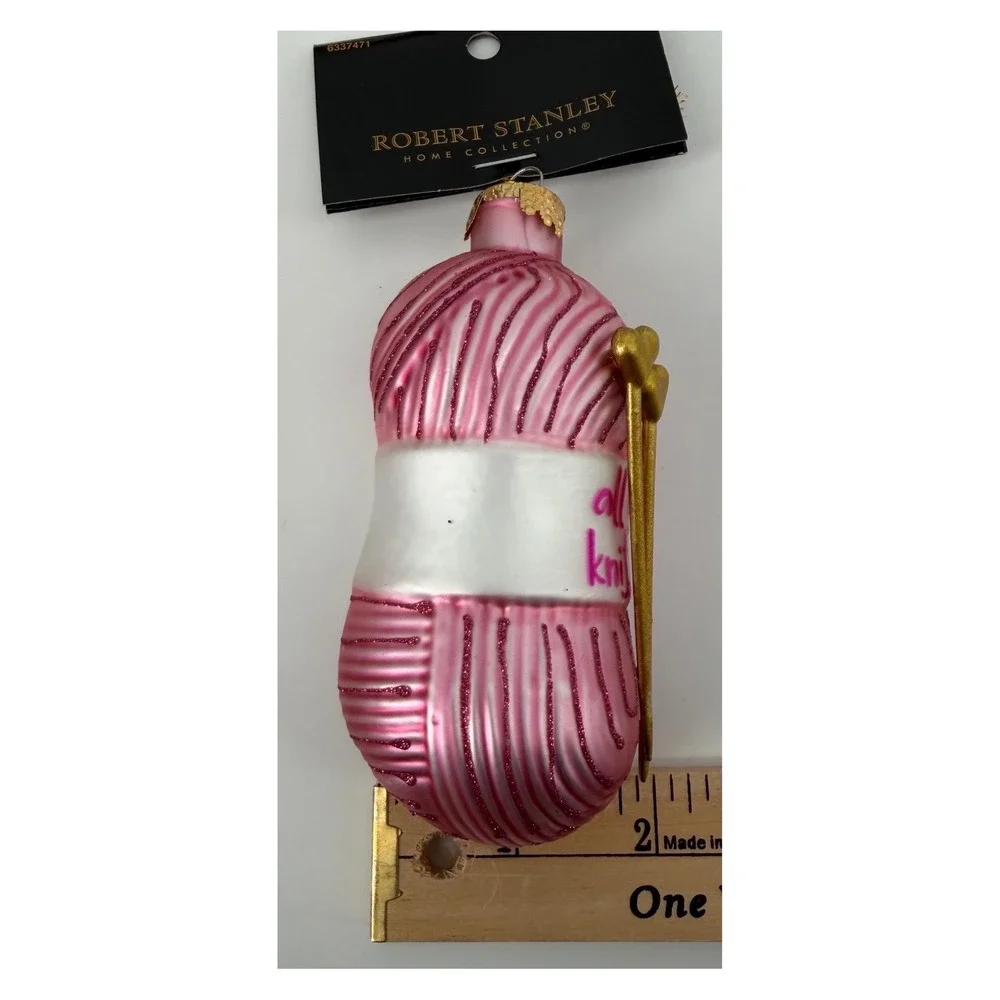 Robert Stanley Glass Christmas Yarn Ornament All You Knit Is Love 4.38
